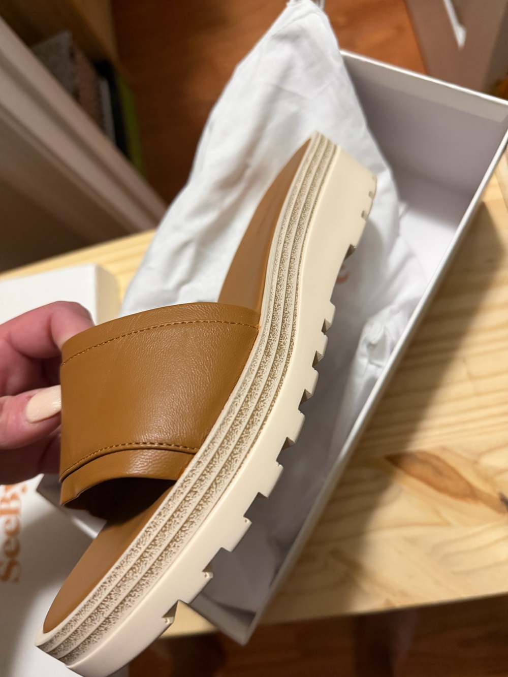 See By Chloe Caramel Brown Leather Slide Mules